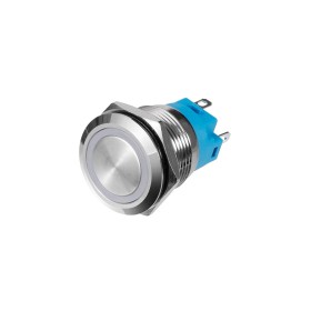 Electrical button with blue LED, screen-printed on front, mount B and dose