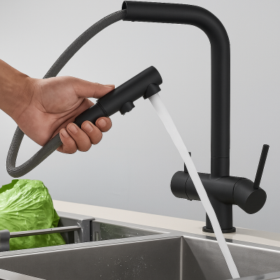 3-way mixer with pull-out shower head, black