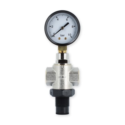 Water pressure reducer with pressure gauge
