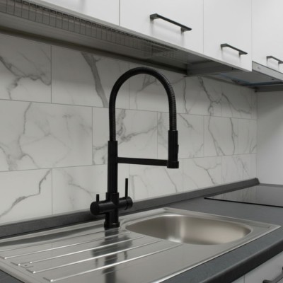 5-Way Black Mixer Tap with Flexible Hose - Stainless Steel