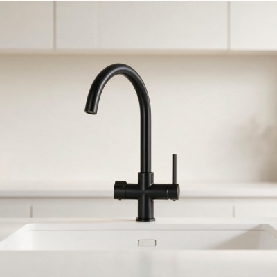 Black 5-way mixer tap with high round spout